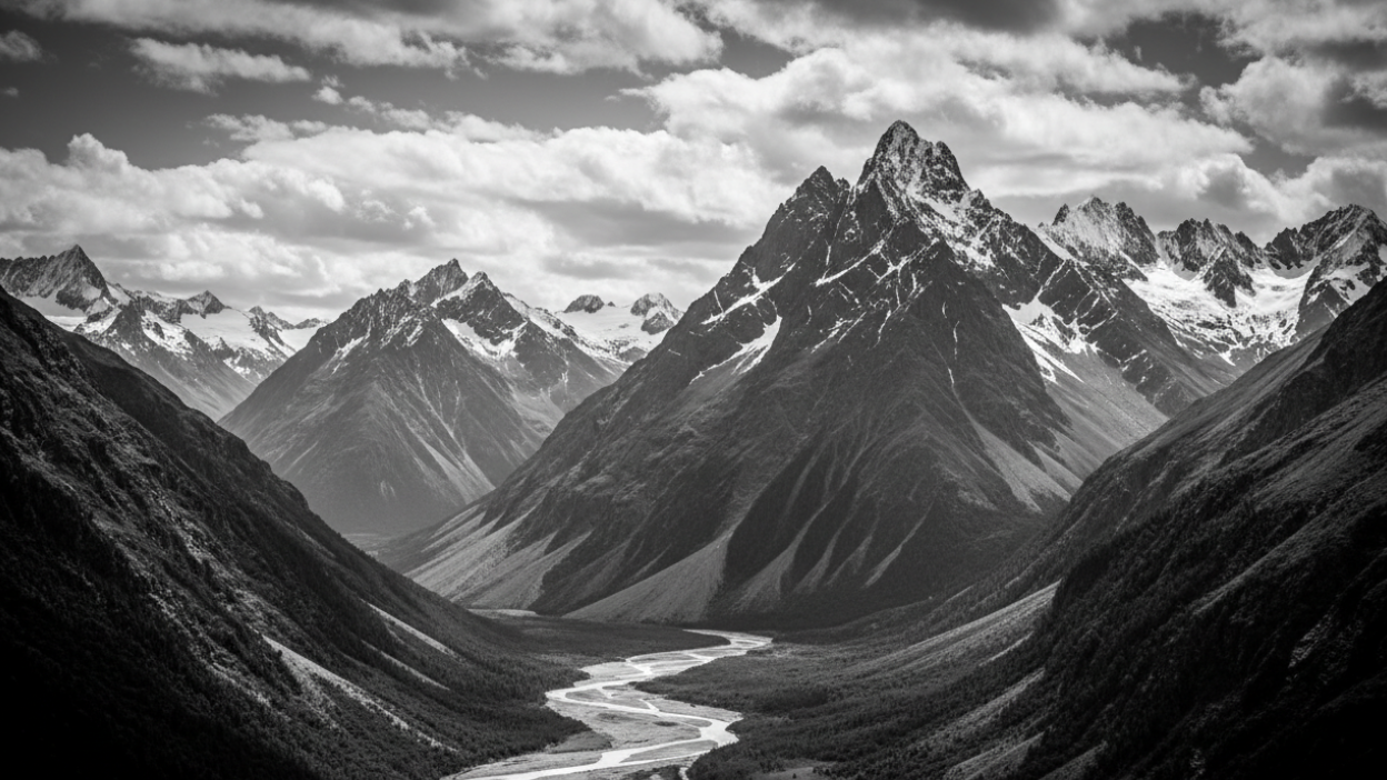 Black and white mountain landscape